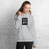 Light heather gray unisex hoodie with front pouch pocket, drawstring hood, square chest logo