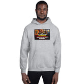 Unisex pullover hoodie in light gray, hooded, with centered front graphic print