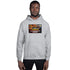 Unisex pullover hoodie in light gray, hooded, with centered front graphic print