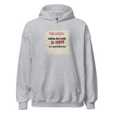 Light gray pullover hoodie with front graphic print and kangaroo pocket, drawstring hood