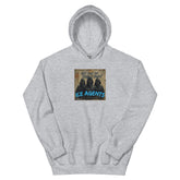 Light gray pullover hoodie with front graphic print and adjustable hood
