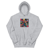Light gray pullover hoodie with front square graphic print and kangaroo pocket