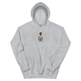 Light gray heather unisex hoodie with front pocket and chest graphic