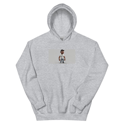 Light gray heather unisex hoodie with front pocket and chest graphic
