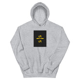 Light gray unisex hoodie with square chest graphic print and front kangaroo pocket