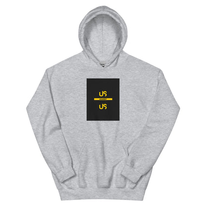 Light gray unisex hoodie with square chest graphic print and front kangaroo pocket
