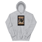 Light gray pullover hoodie with front graphic print and kangaroo pocket