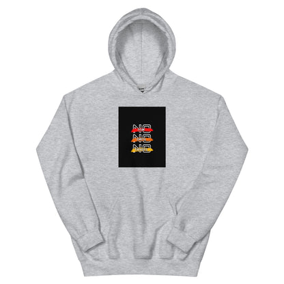Light gray streetwear hoodie with front chest graphic, pullover hood and kangaroo pocket