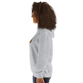 Light gray unisex hoodie, side view showing hood seam and sleeve