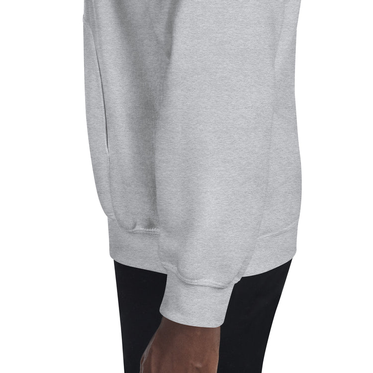 Heather gray unisex hoodie lower front with front pouch pocket and ribbed hem cuffs
