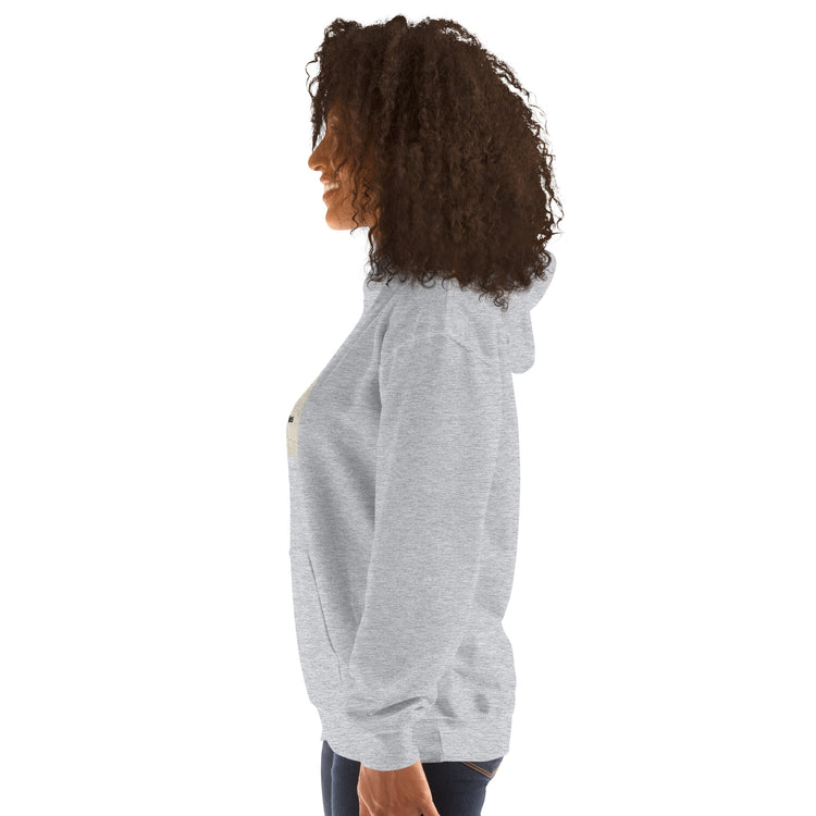 Light gray unisex hoodie sleeve and side view, hood detail visible.