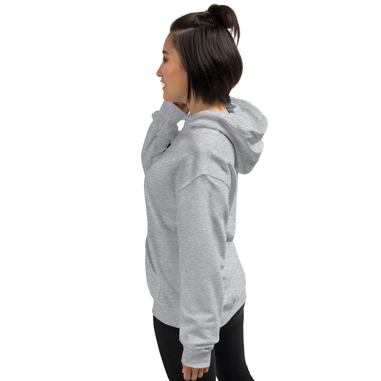 Light gray hoodie side view, hood and kangaroo pocket visible