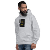 Unisex light gray hoodie with front kangaroo pocket and chest graphic print