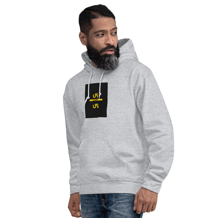 Unisex light gray hoodie with front kangaroo pocket and chest graphic print