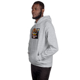 Gray unisex hoodie with kangaroo pocket and front chest graphic