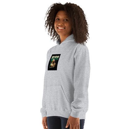 Light gray pullover hoodie front view with faith graphic and drawstring hood