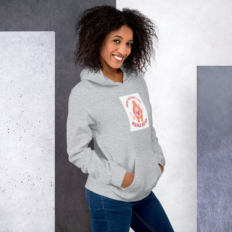 Gray unisex hoodie with hood, front pouch pocket, and chest graphic patch.
