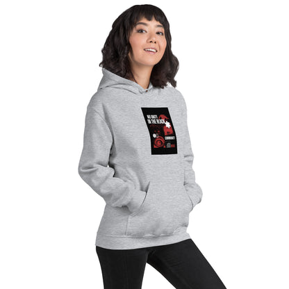 Heather gray unisex hoodie with front pouch pocket and square chest graphic