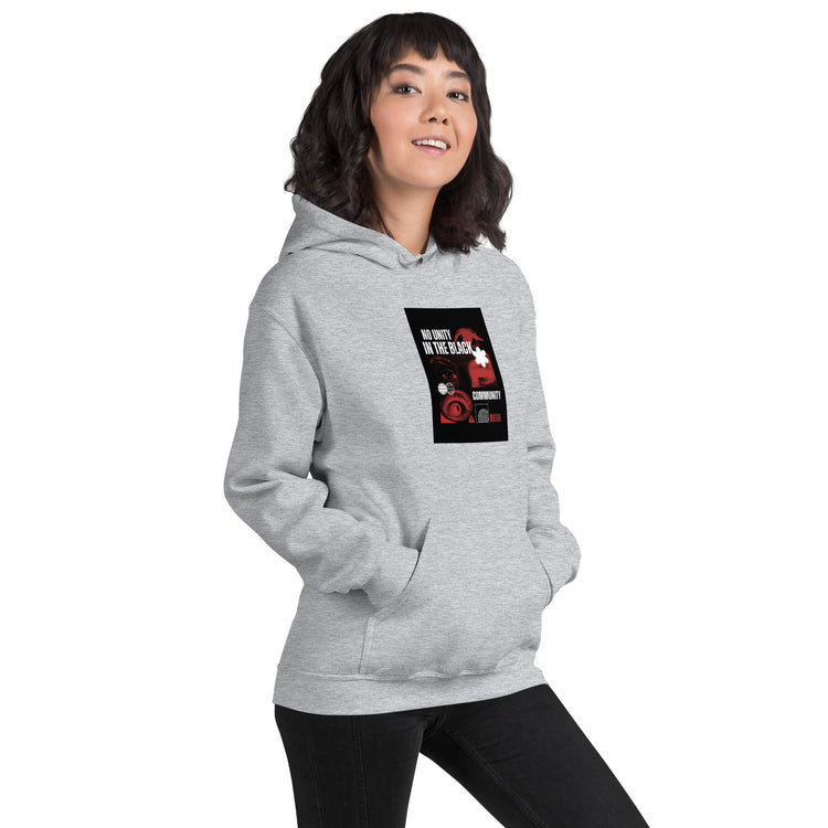 Unisex heather gray hoodie with hood and front chest graphic, kangaroo pocket