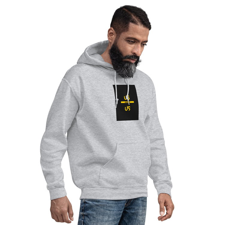Unisex light gray hoodie with front kangaroo pocket and chest graphic print