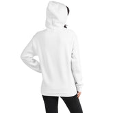 Unisex white hoodie back view with hood and kangaroo pocket