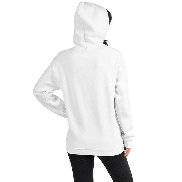Unisex white hoodie back view with hood and kangaroo pocket