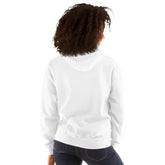 White unisex hoodie with hood, back view