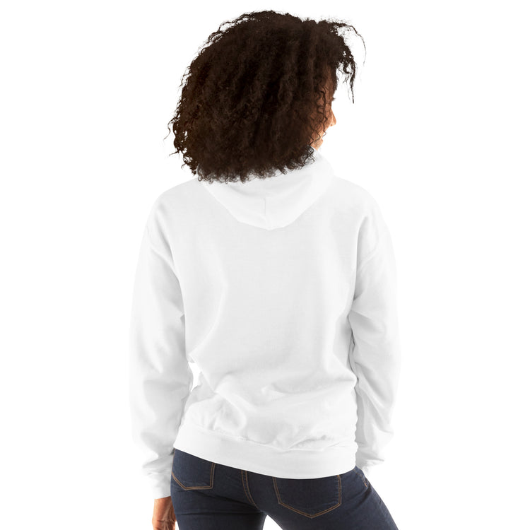 White unisex hoodie with hood, back view