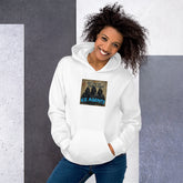 White unisex hoodie, front graphic "ICE AGENTS" text, kangaroo pocket
