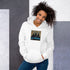 White unisex hoodie, front graphic "ICE AGENTS" text, kangaroo pocket