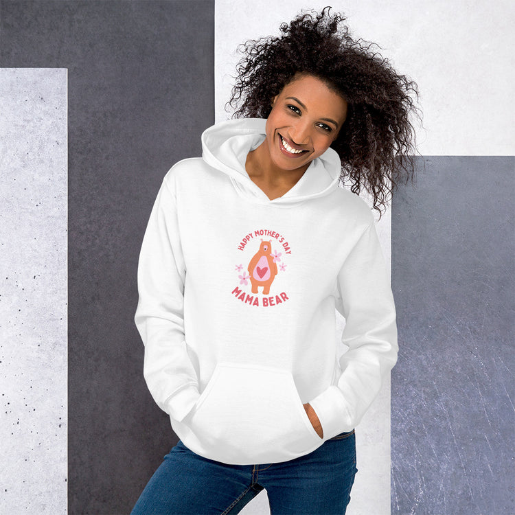 White unisex hoodie with hood, front graphic, and kangaroo pocket