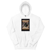 White pullover hoodie with front graphic print and kangaroo pocket