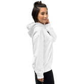 White unisex zip hoodie with hood and front kangaroo pocket