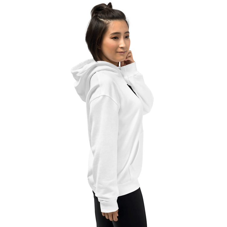 White unisex zip hoodie with hood and front kangaroo pocket