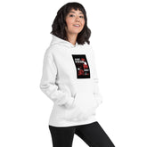 Unisex white pullover hoodie with centered front graphic print and kangaroo pocket