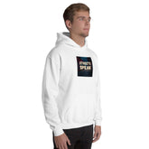 Unisex hoodie, white pullover with hood and “Streets Speak” logo patch